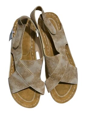 Women’s Tan Suede Cross-Strap Adjustable Slingback Sandals